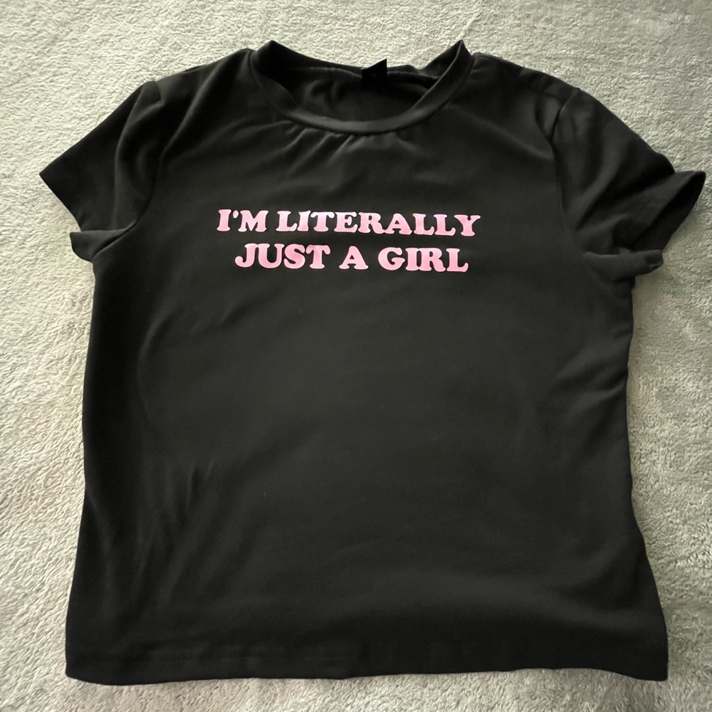 Black Womans Graphic Crop Top Pink Lettering